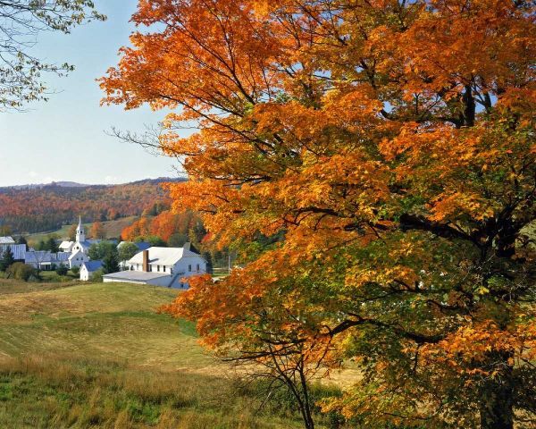 Vermont, East Corinth Fall colors framing a town